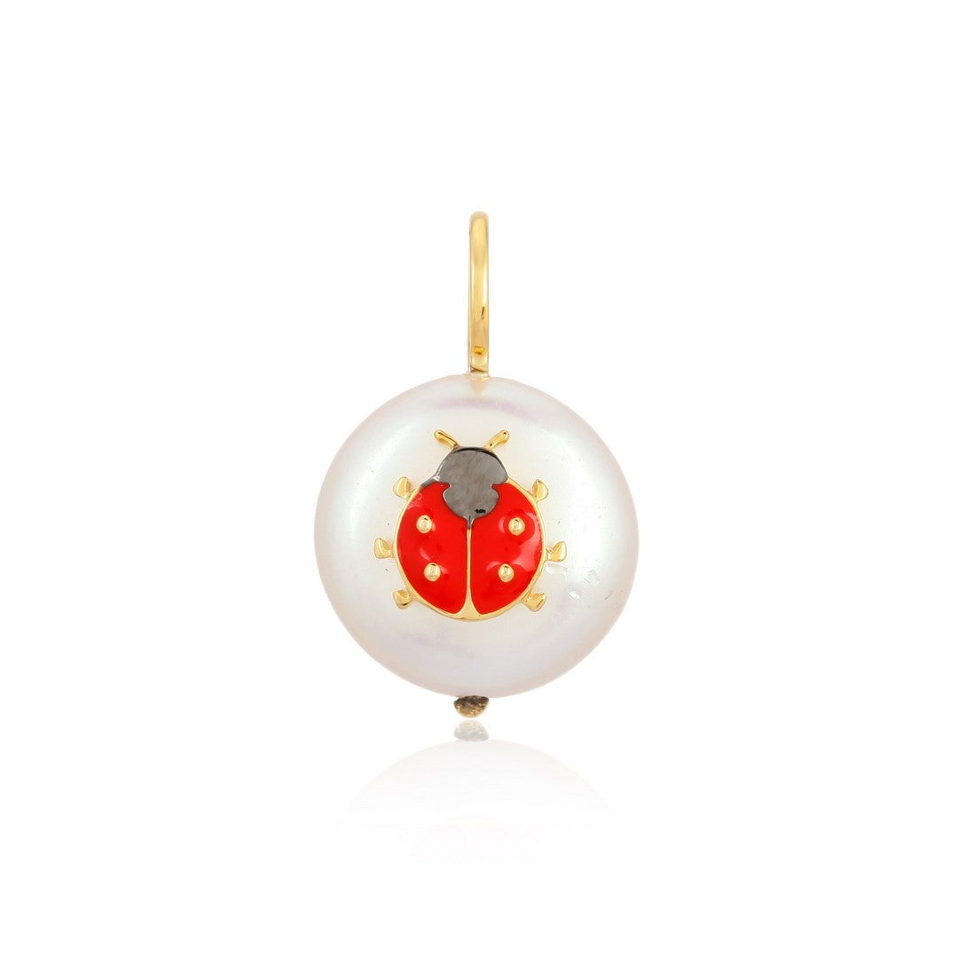 14K Yellow Gold Pearl Ladybug Pendant