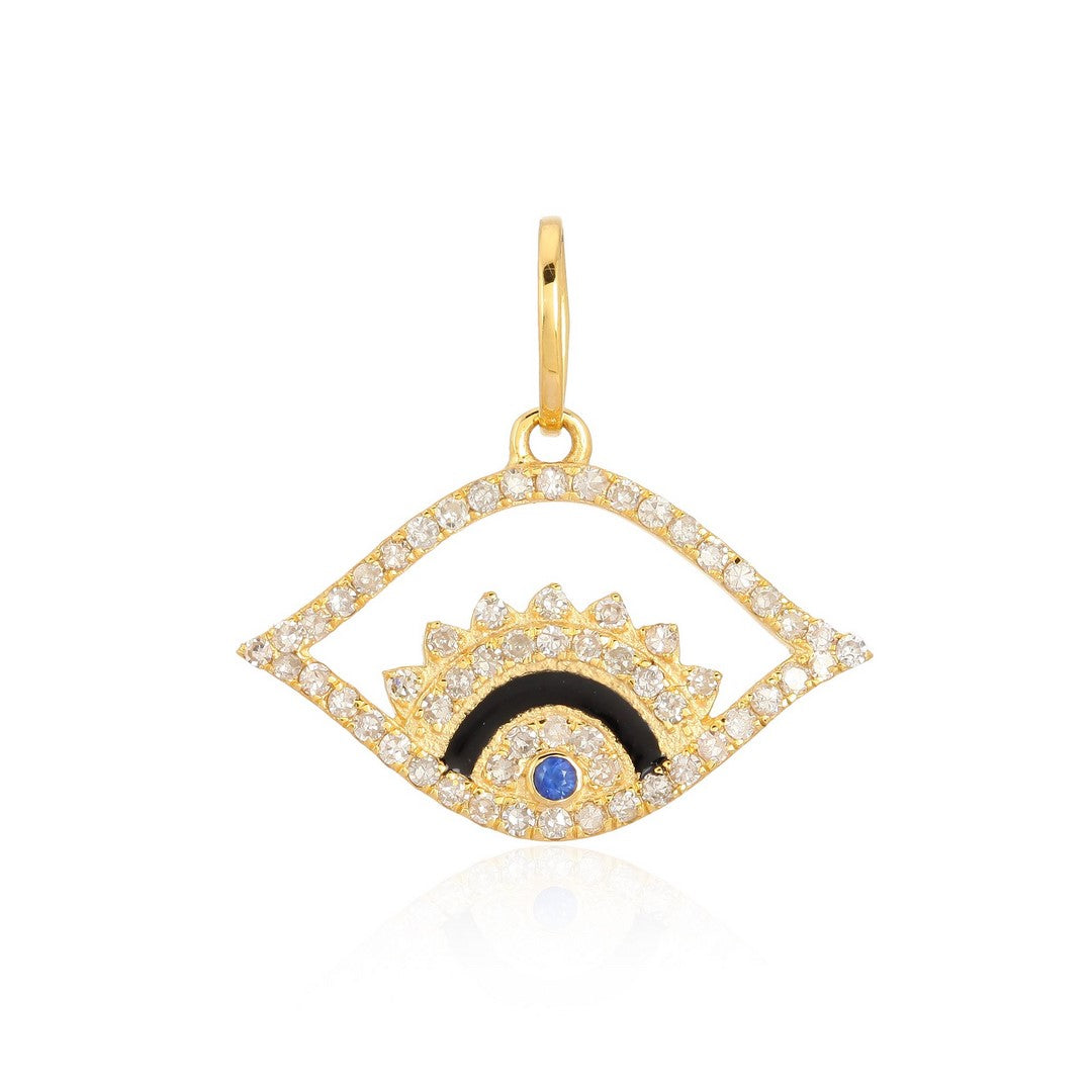 14K Yellow Gold Diamond Evil Eye Pendant with Blue Sapphire