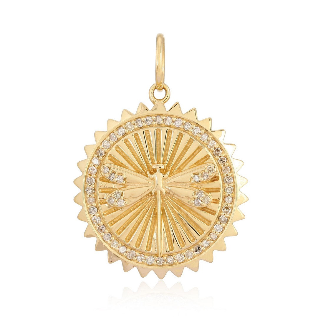 14K Yellow Gold Diamond Sunburst Medallion Pendant