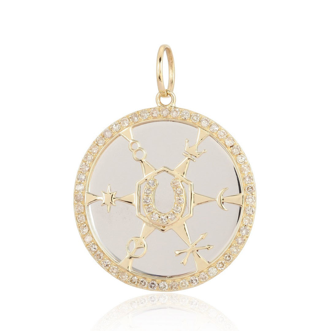 14K Yellow Gold Diamond Horseshoe & Star Medallion Pendant