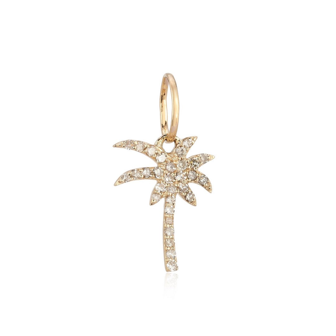 Palm Tree Diamond Pendant in 14K Yellow Gold