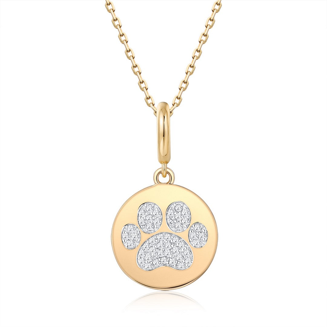 Paw Print Diamond Medallion Pendant in 14K Yellow Gold