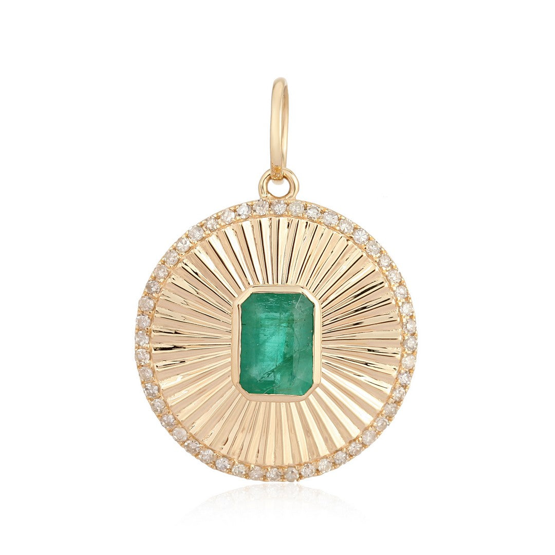 Blue Sapphire Sunburst Diamond Pendant in 14K Gold