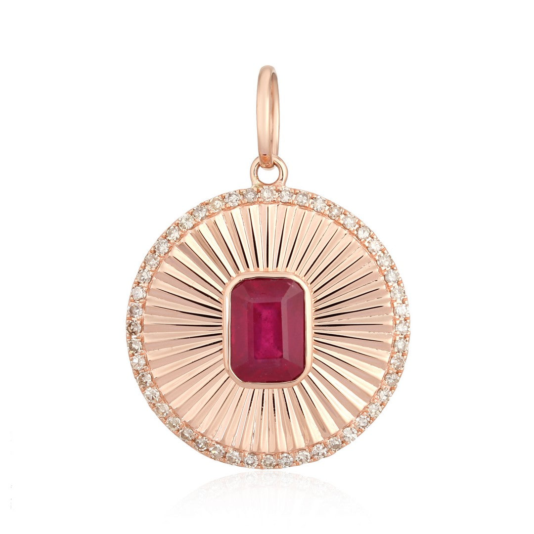 Blue Sapphire Sunburst Diamond Pendant in 14K Gold