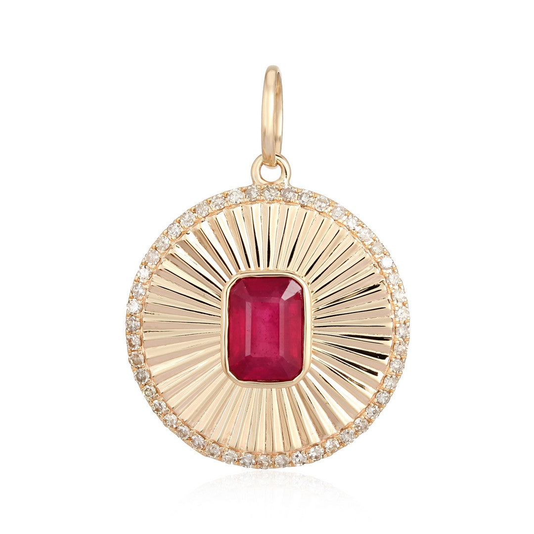 Blue Sapphire Sunburst Diamond Pendant in 14K Gold