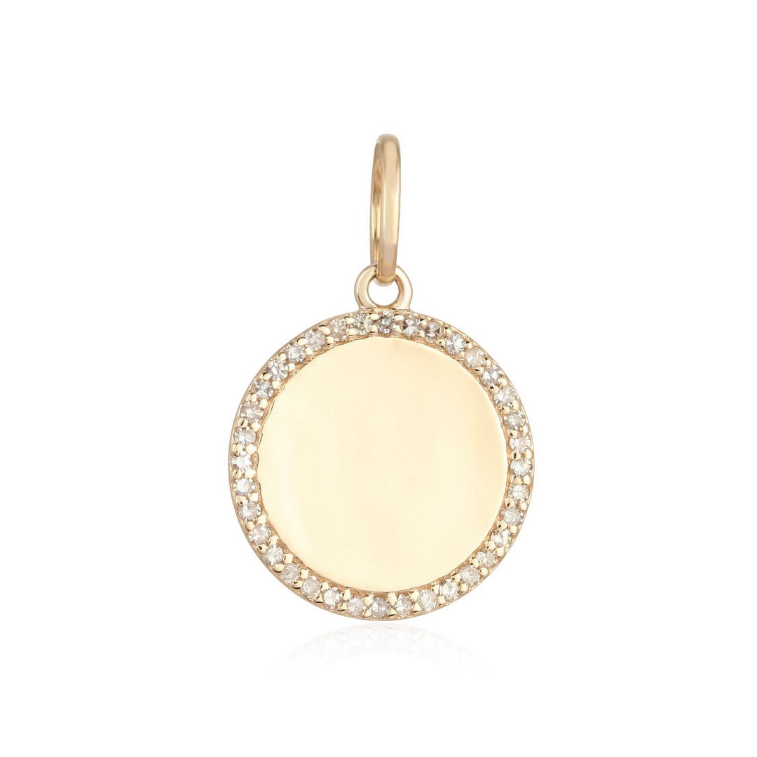 Engravable Round Diamond Halo Pendant in 14K Gold