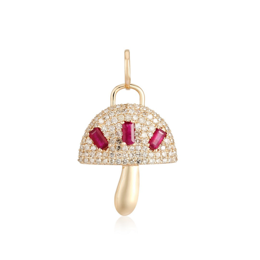 Diamond and Emerald Mushroom Pendant in 14K Gold