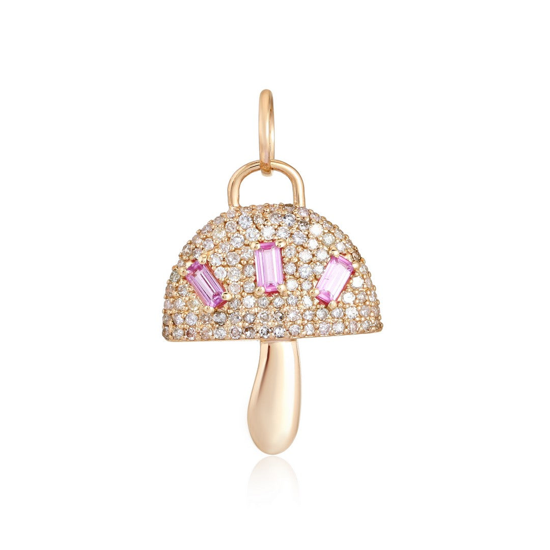 Diamond and Emerald Mushroom Pendant in 14K Gold