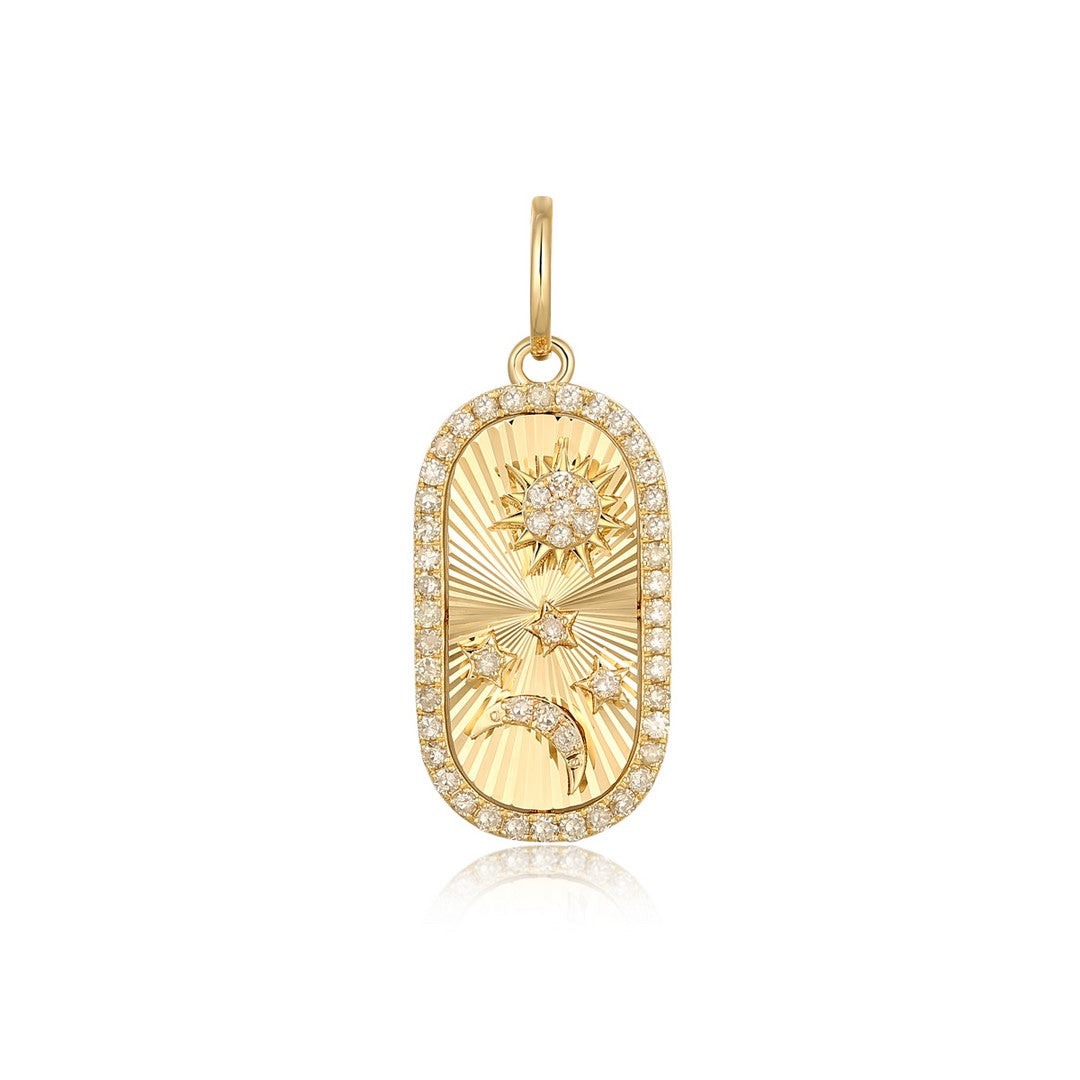 14K Yellow Gold Diamond Celestial Tag Pendant