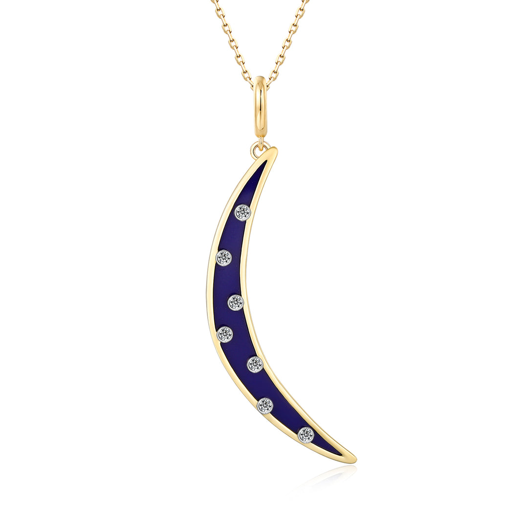 Lapis Crescent Moon Diamond Pendant in 14K Gold