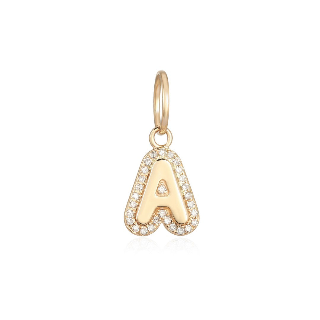 Bubble Letter 'A' Diamond Pendant in 14K Gold