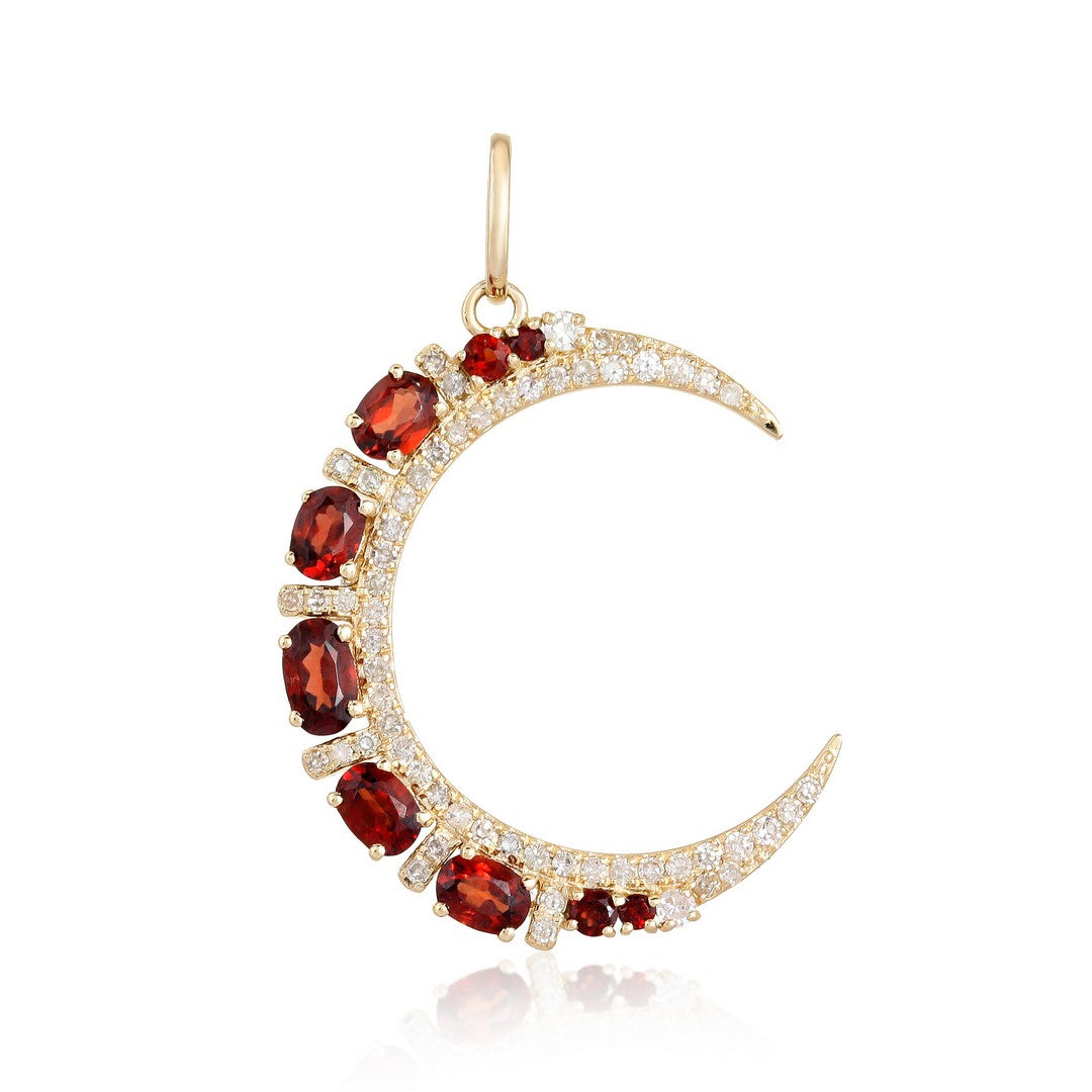 Emerald Crescent Moon Diamond Pendant in 14K Gold