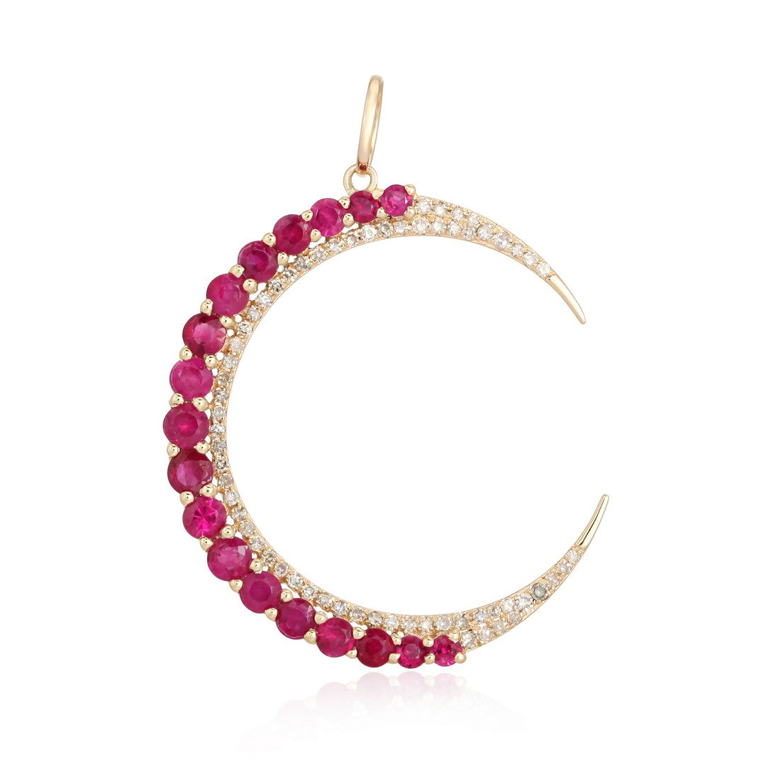 14K Yellow Gold Blue Sapphire & Diamond Crescent Moon Pendant