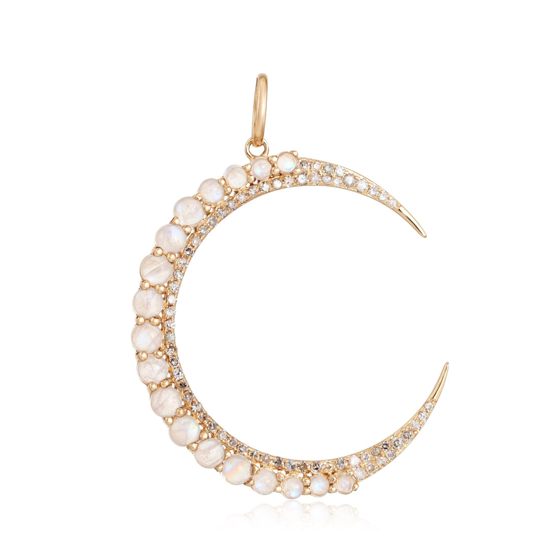 14K Yellow Gold Blue Sapphire & Diamond Crescent Moon Pendant
