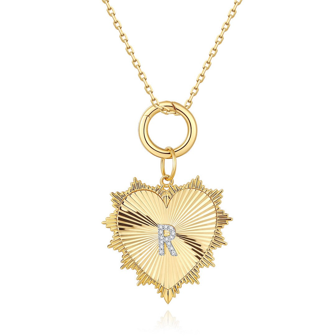 18K Yellow Gold Diamond Initial R Pendant