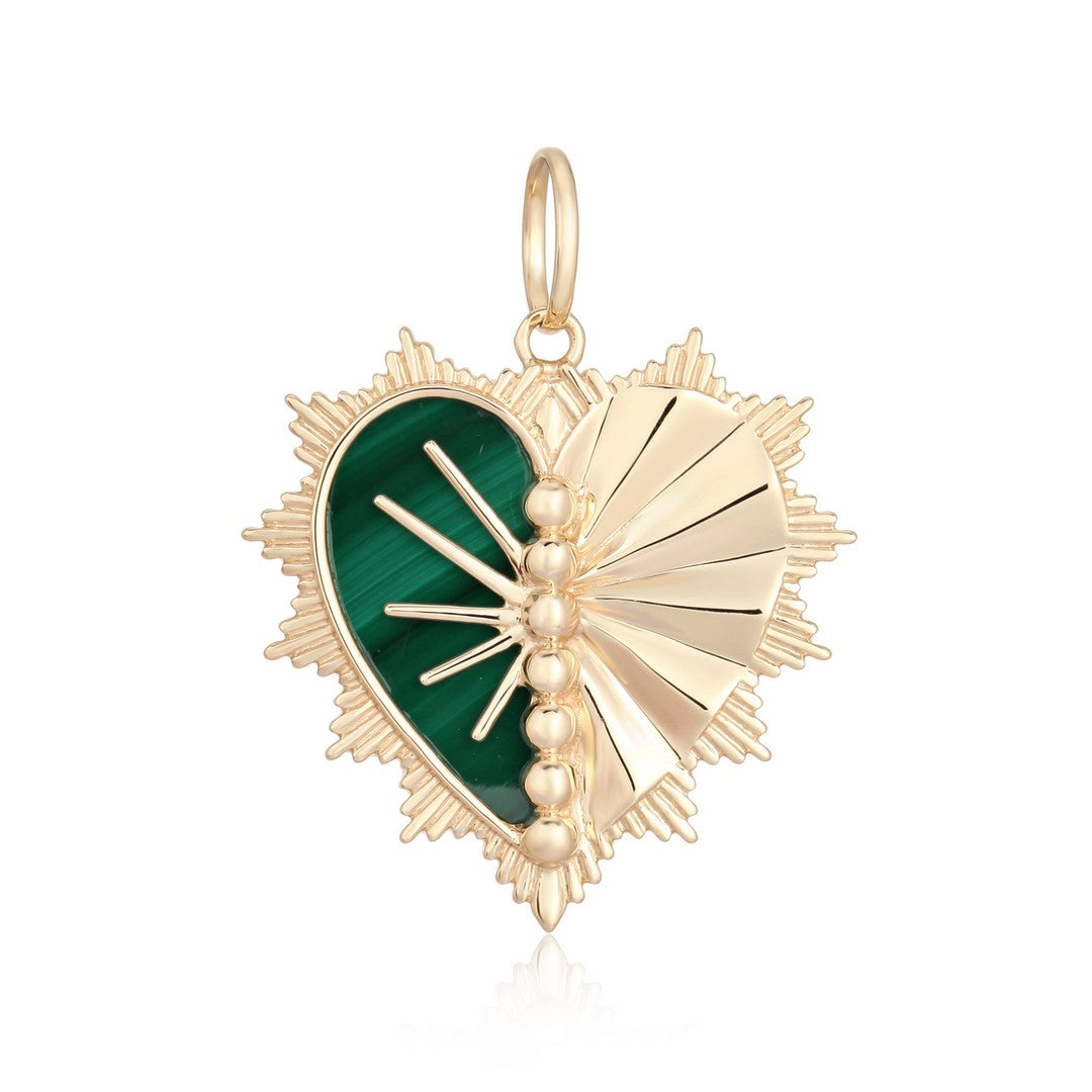 Malachite & Diamond Fan Pendant in 14K Yellow Gold