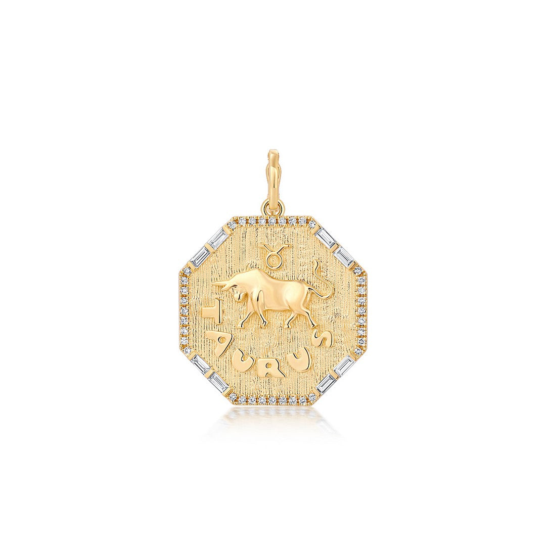 14K Yellow Gold Taurus Zodiac Pendant Necklace with Diamond Halo