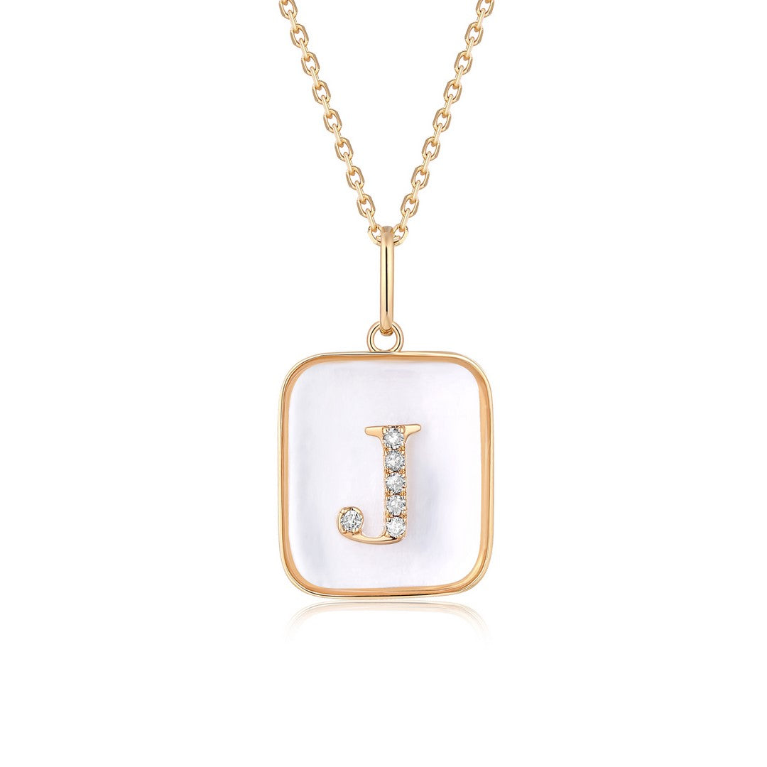 Gemstone & Diamond "J" Initial Pendant in 14K Yellow Gold