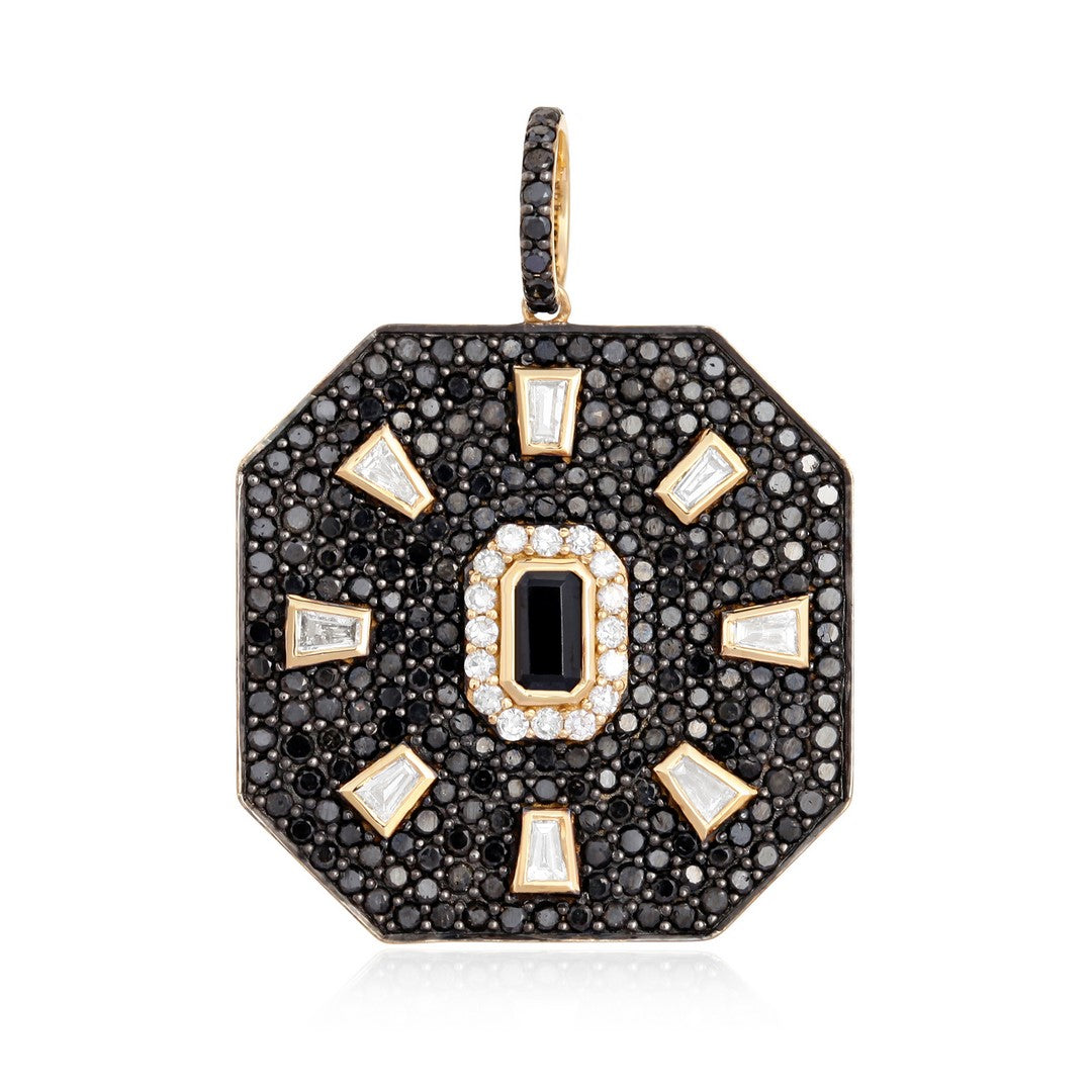 Blue Sapphire & Diamond Octagon Pendant in 14K Yellow Gold