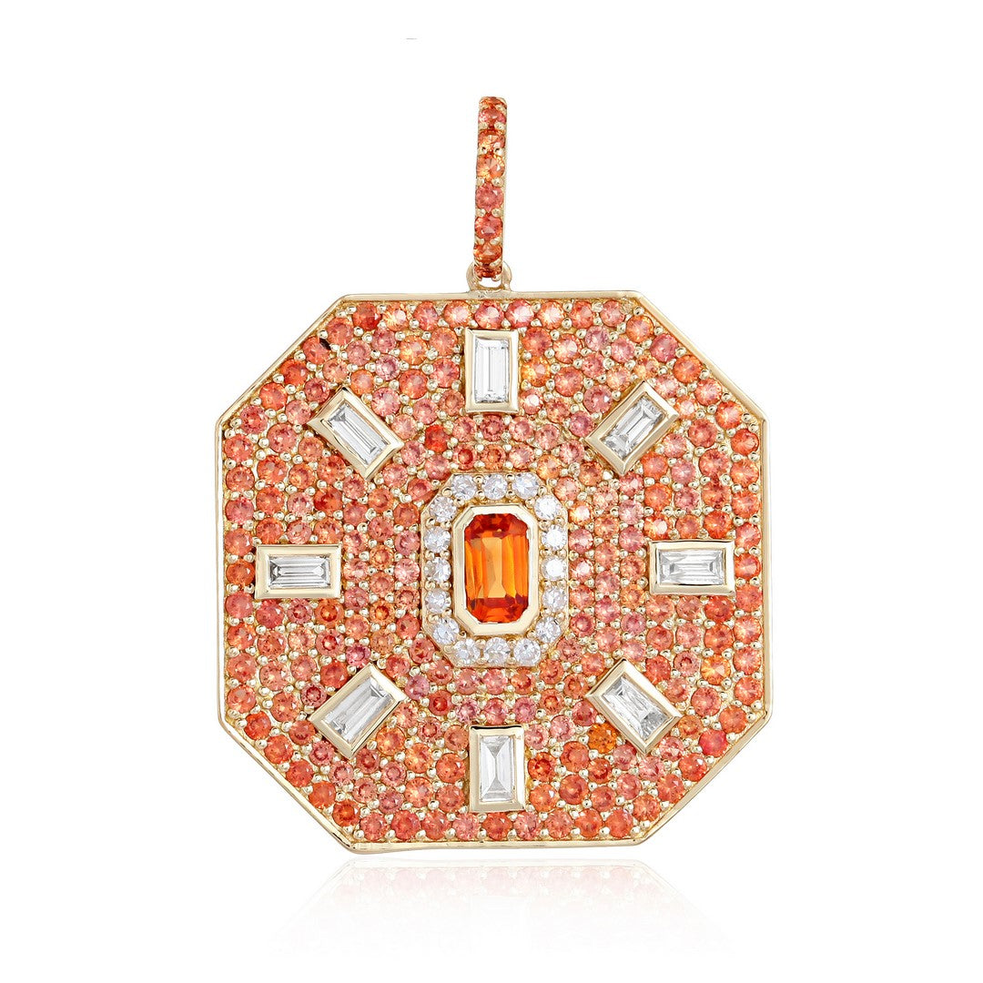 Blue Sapphire & Diamond Octagon Pendant in 14K Yellow Gold