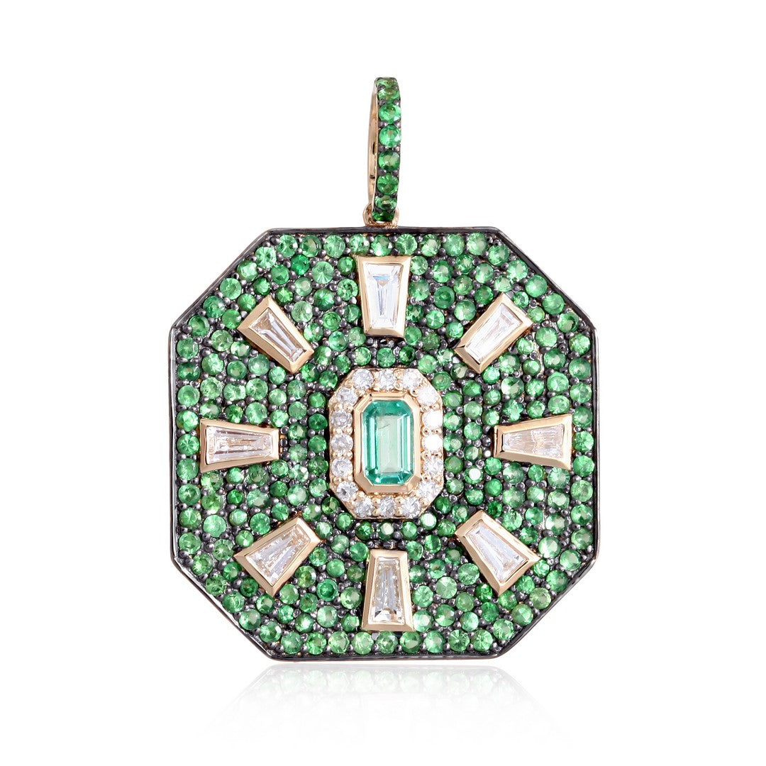 Blue Sapphire & Diamond Octagon Pendant in 14K Yellow Gold