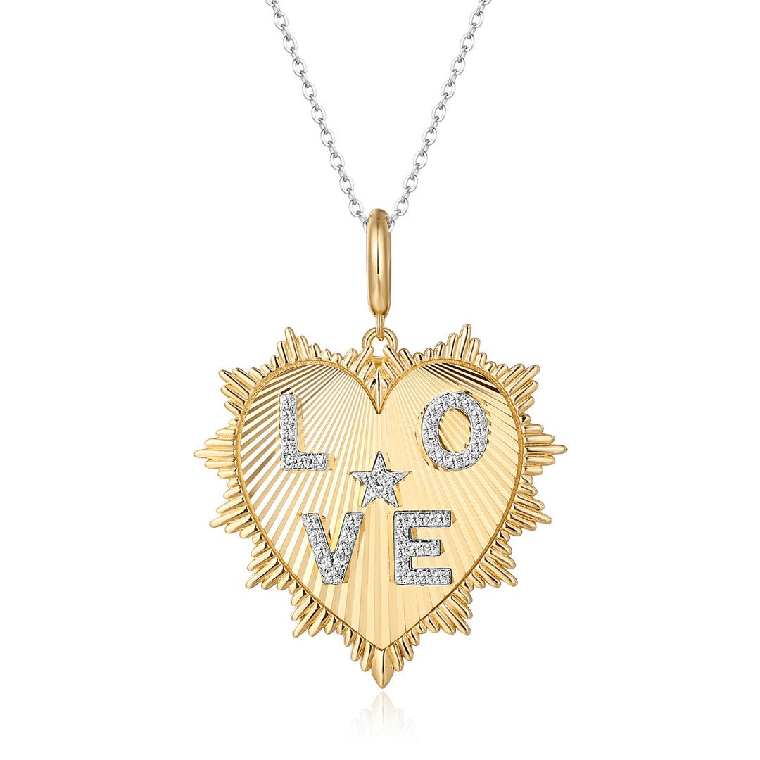 Diamond Love Sunburst Pendant in 14K Yellow Gold