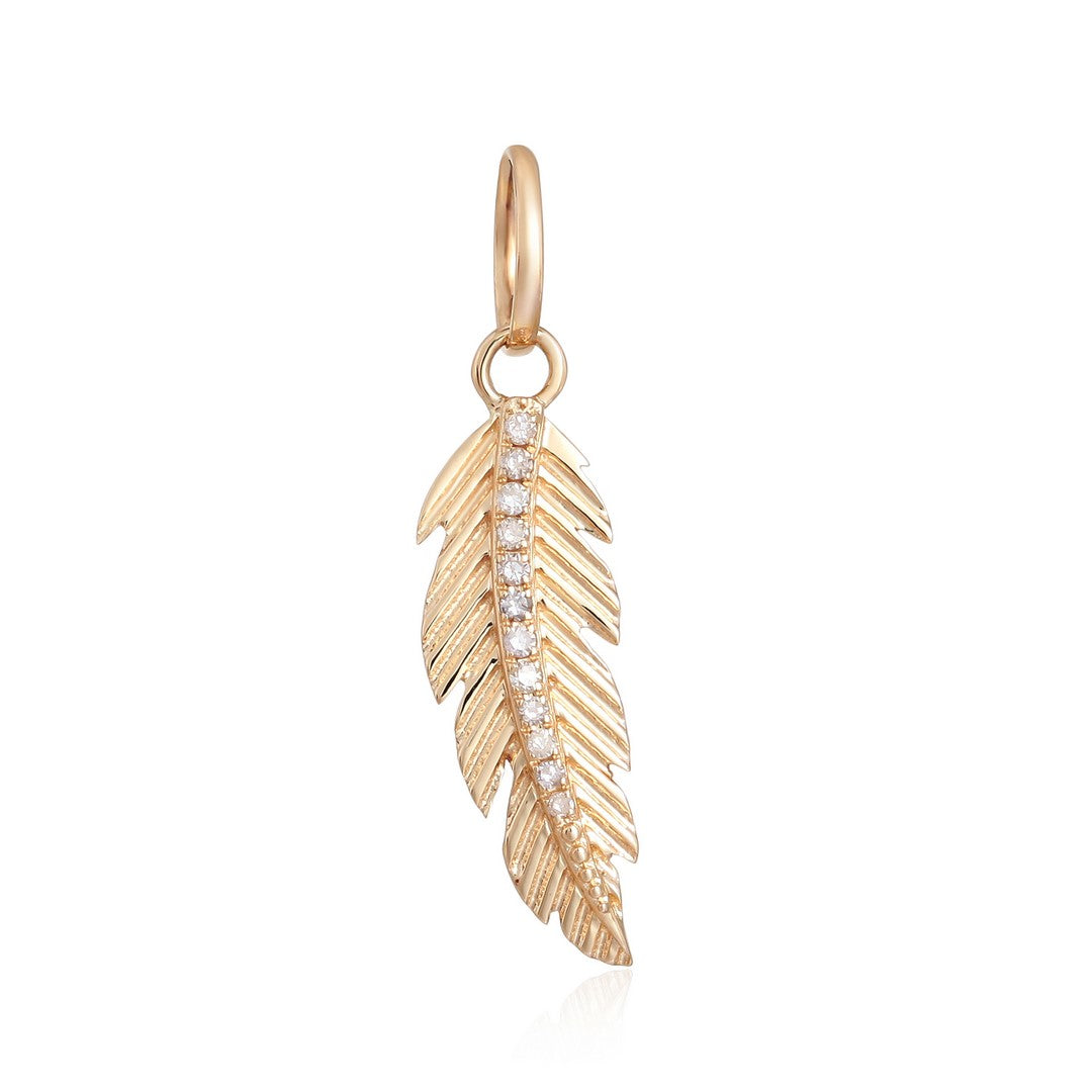 Diamond Feather Pendant in 14K Yellow Gold