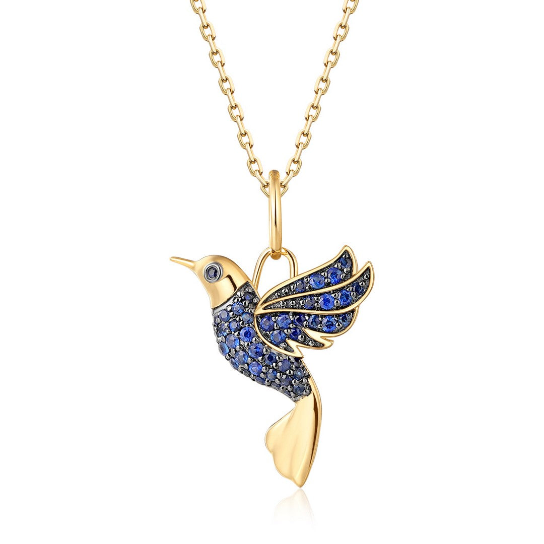 Diamond Hummingbird Pendant in 14K Yellow Gold