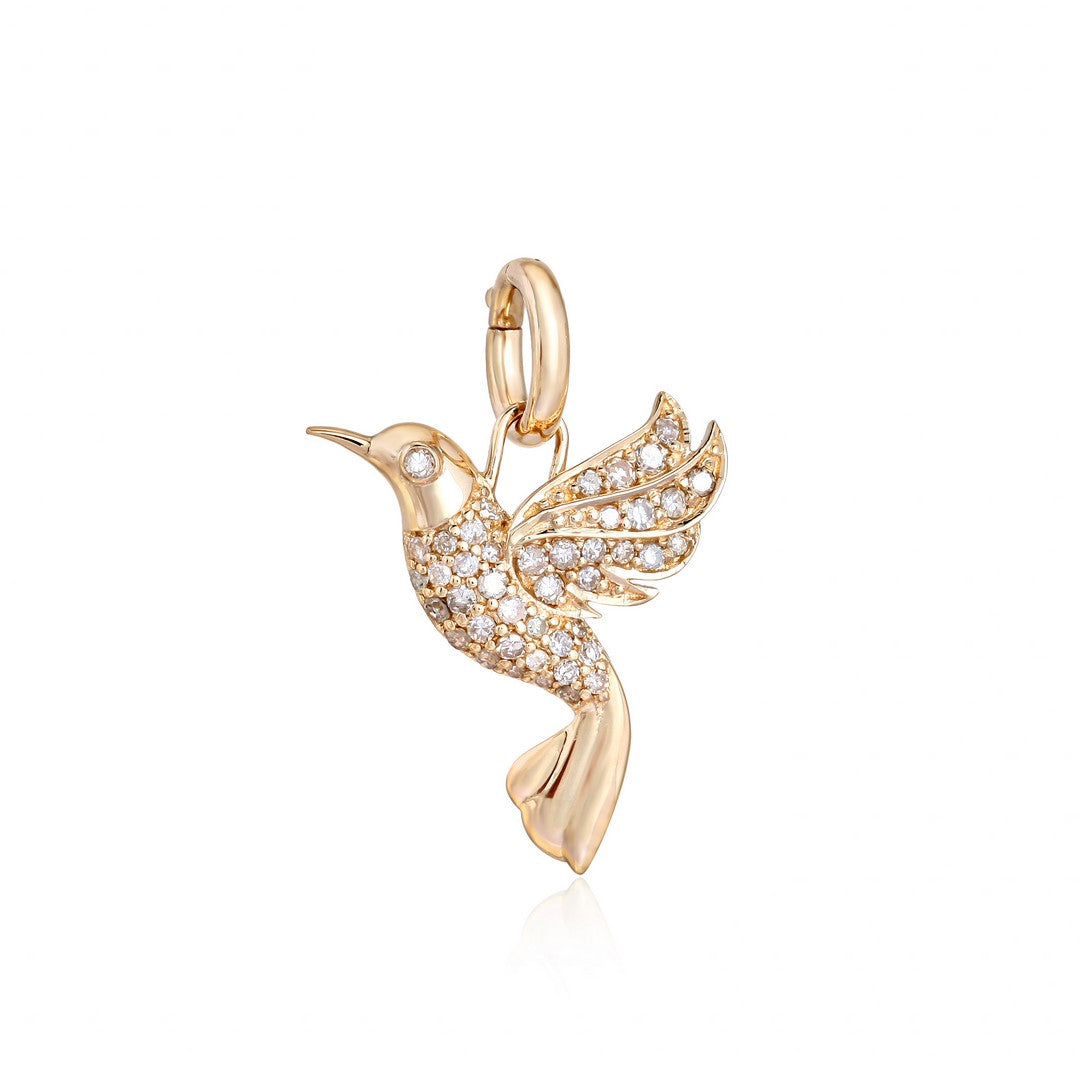 Diamond Hummingbird Pendant in 14K Yellow Gold