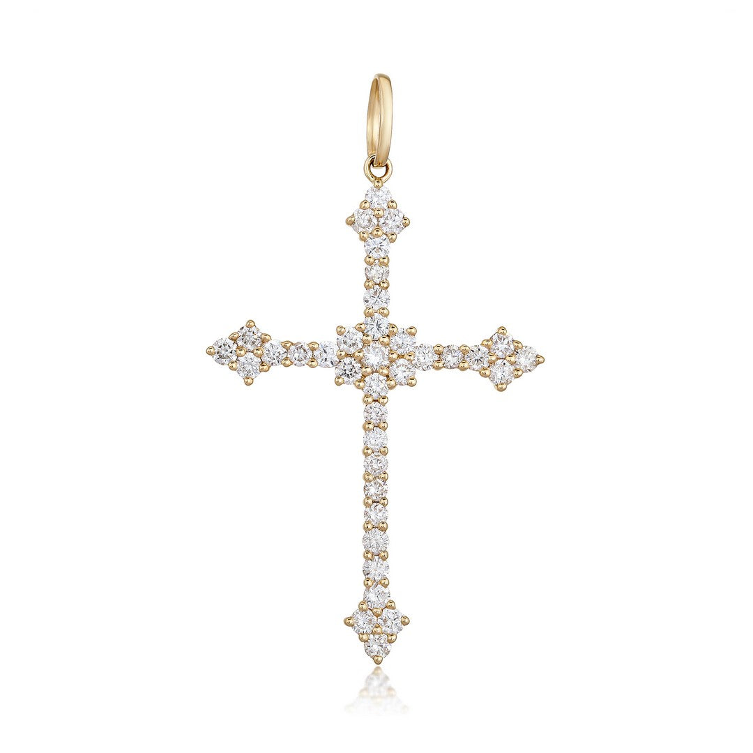 14K Yellow Gold Diamond & Blue Sapphire Cross Pendant
