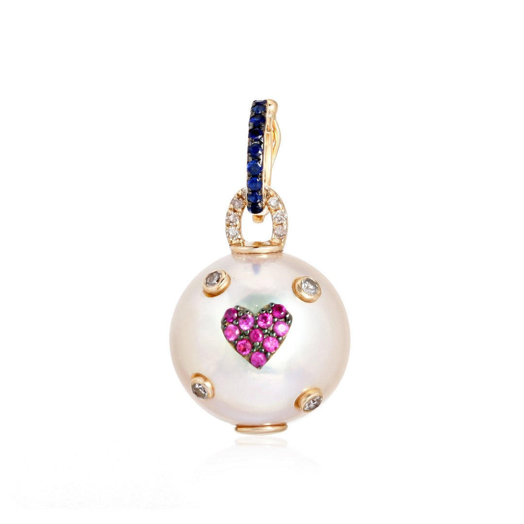 Diamond Heart & Multicolor Gemstone Mother-of-Pearl Pendant in 14K Yellow Gold