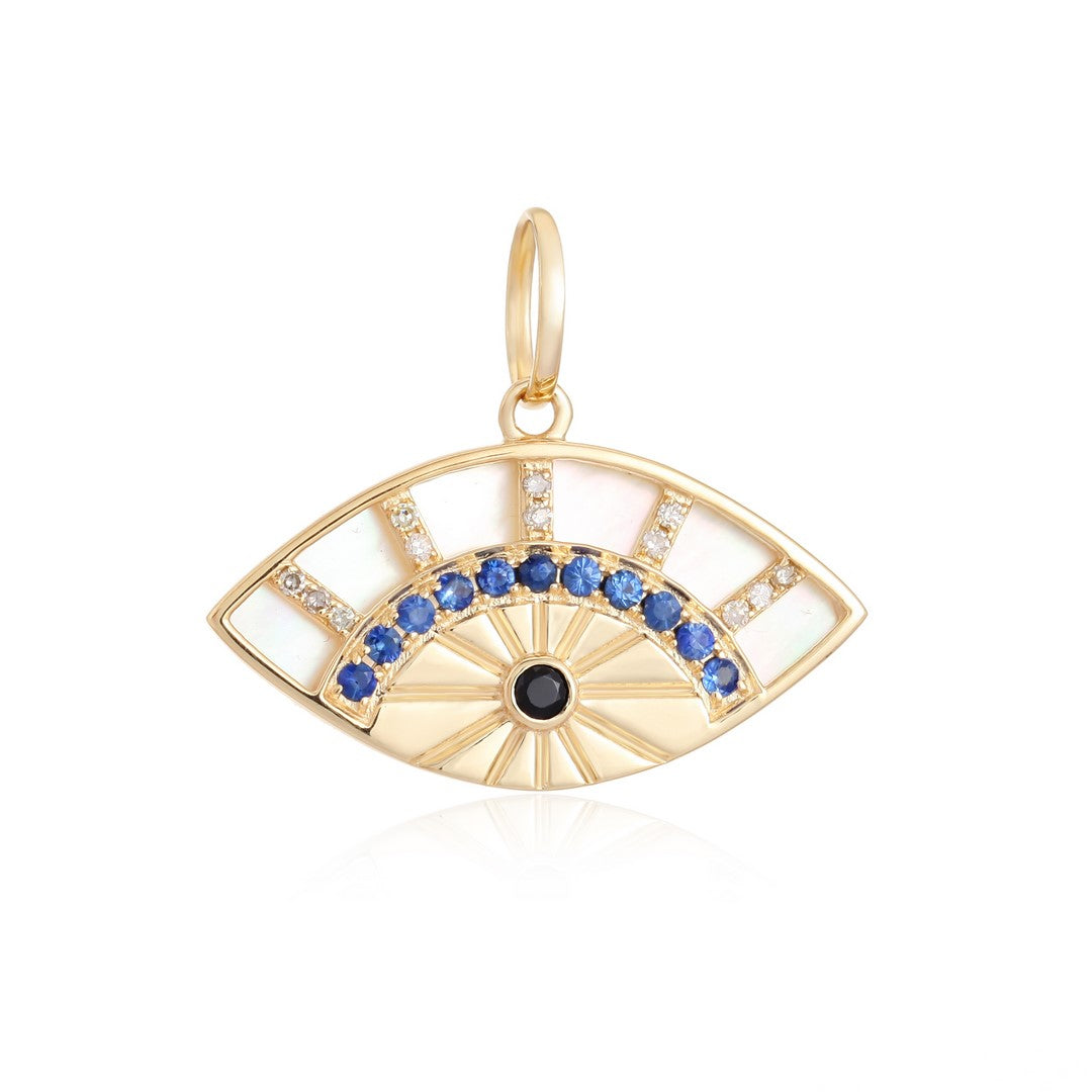 Malachite, Sapphire & Diamond Eye Pendant in 14K Yellow Gold