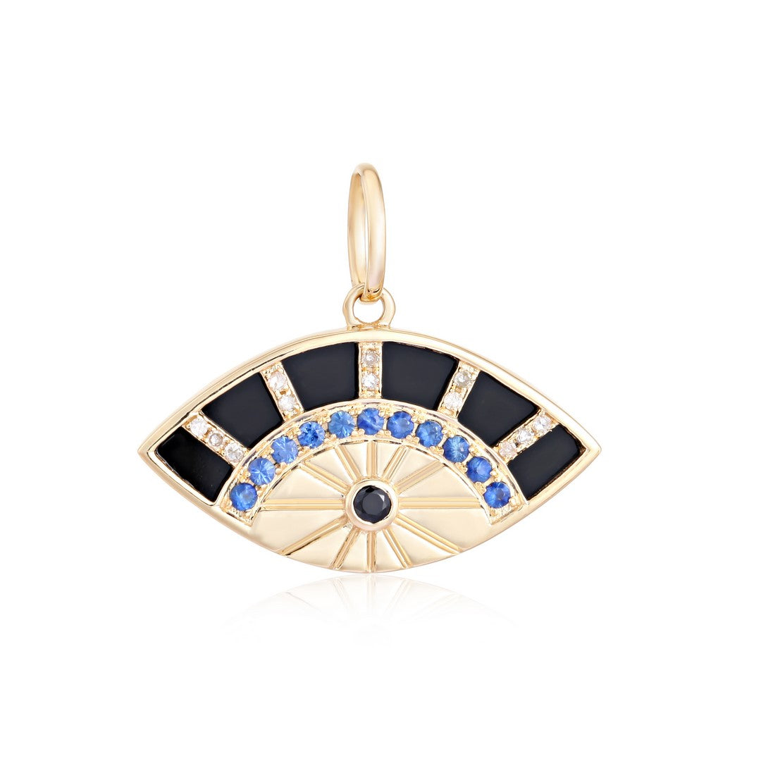 Malachite, Sapphire & Diamond Eye Pendant in 14K Yellow Gold