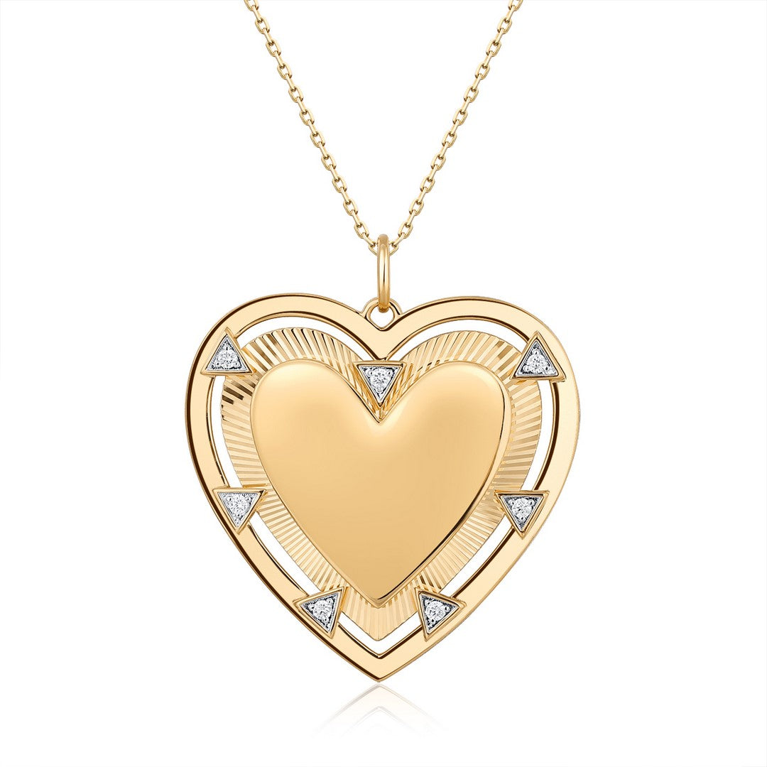 14K Yellow Gold Heart Diamond Pendant Necklace