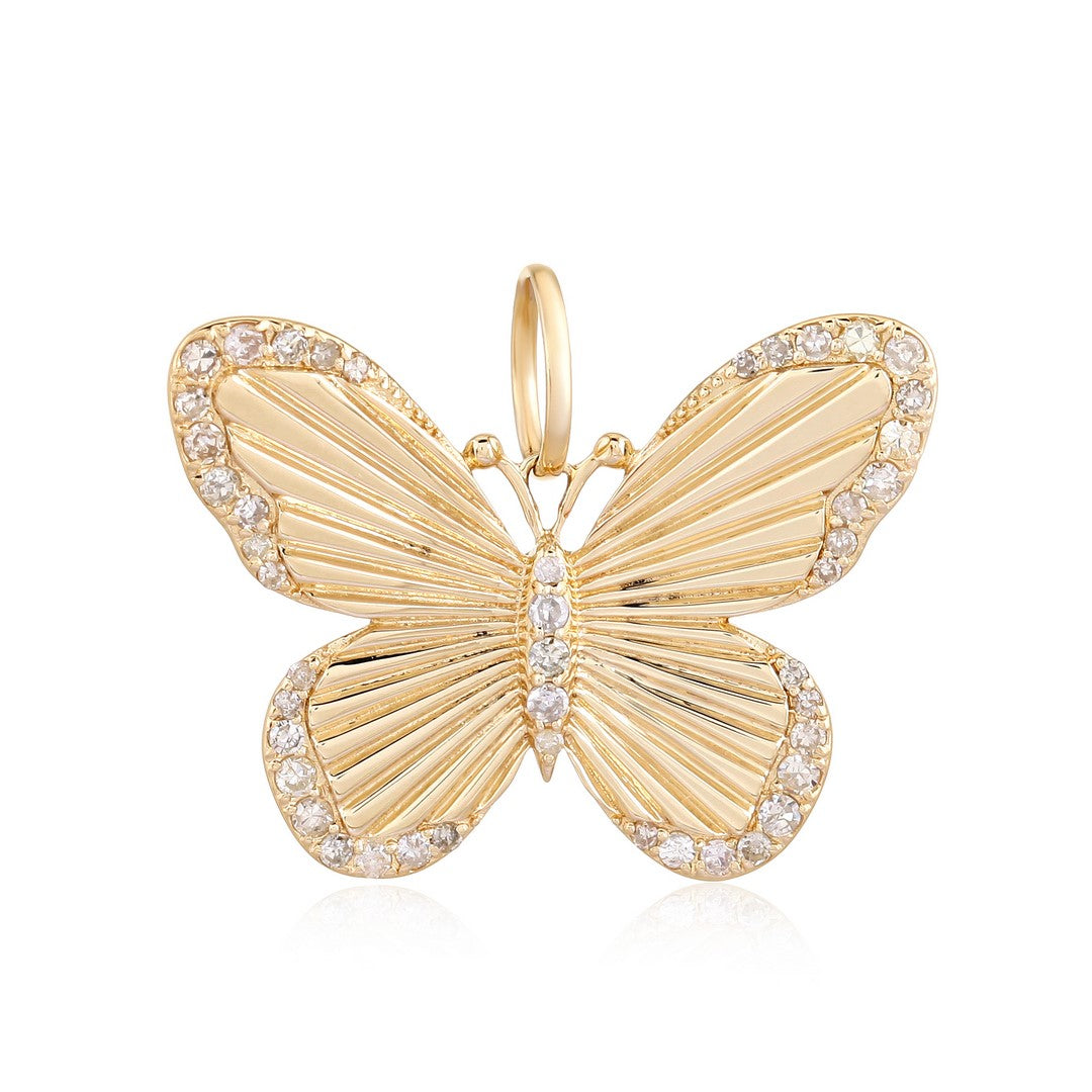14K Yellow Gold Diamond Butterfly Pendant Charm