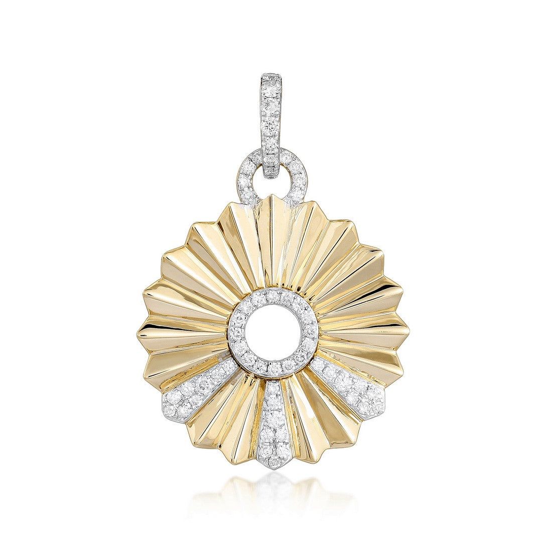 14K Yellow Gold Diamond Sunburst Medallion Pendant Charm