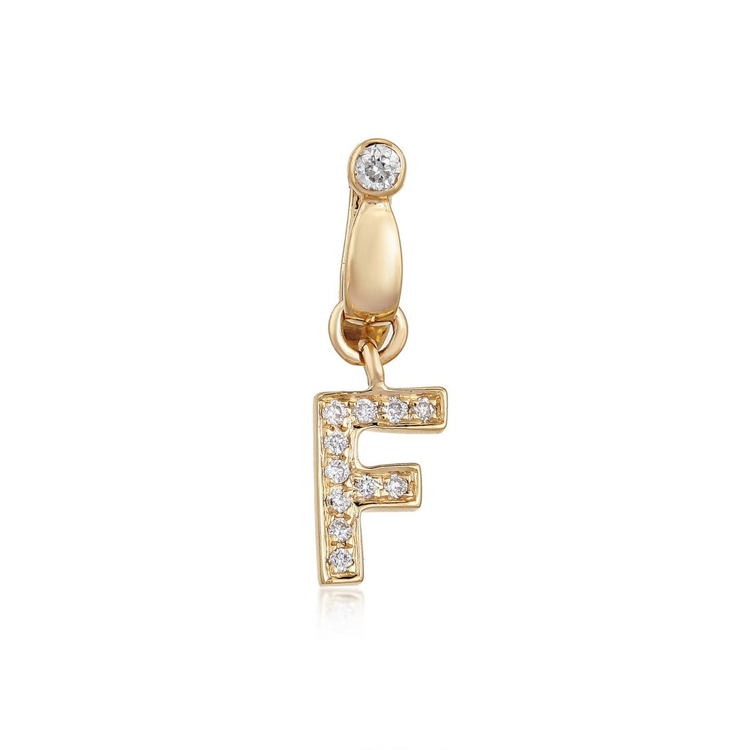 14K Yellow Gold Diamond Letter F Pendant Charm
