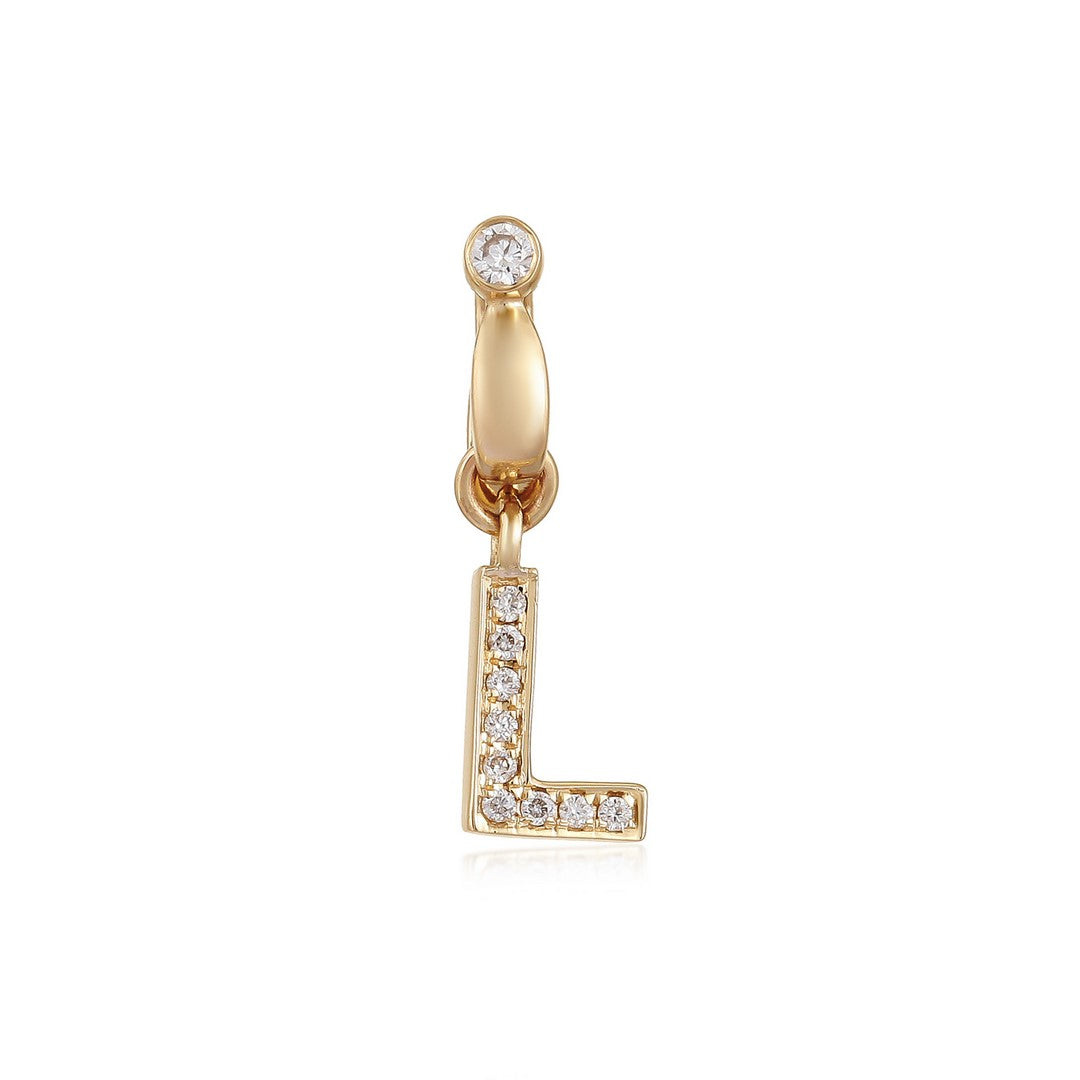 14K Yellow Gold Diamond Letter L Pendant Charm