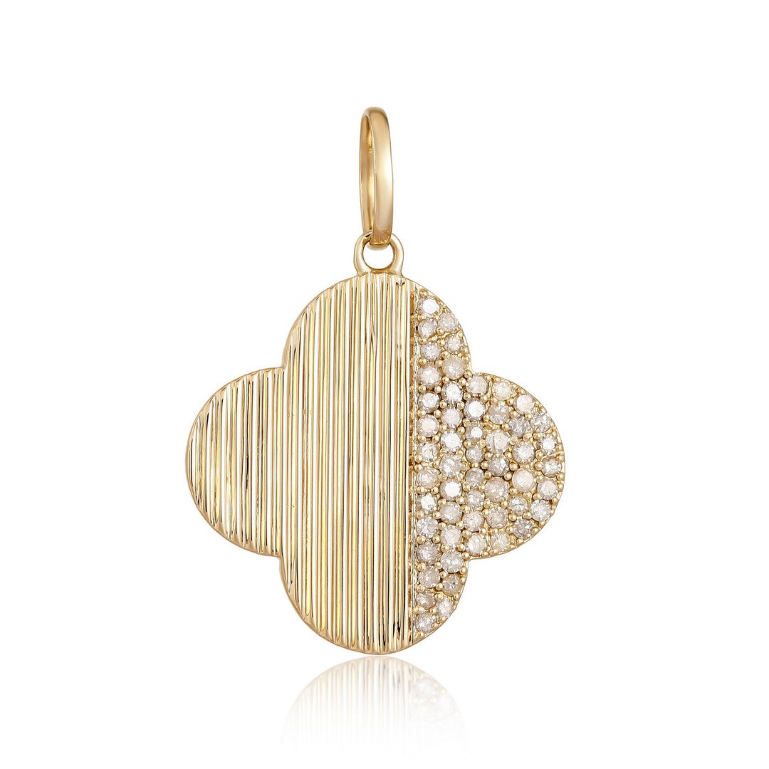 14K Yellow Gold Scalloped Half-Pavé Diamond Pendant Charm