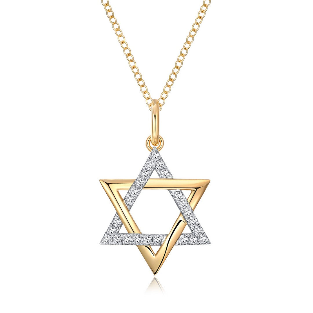 14K Gold Diamond Star of David Pendant Charm
