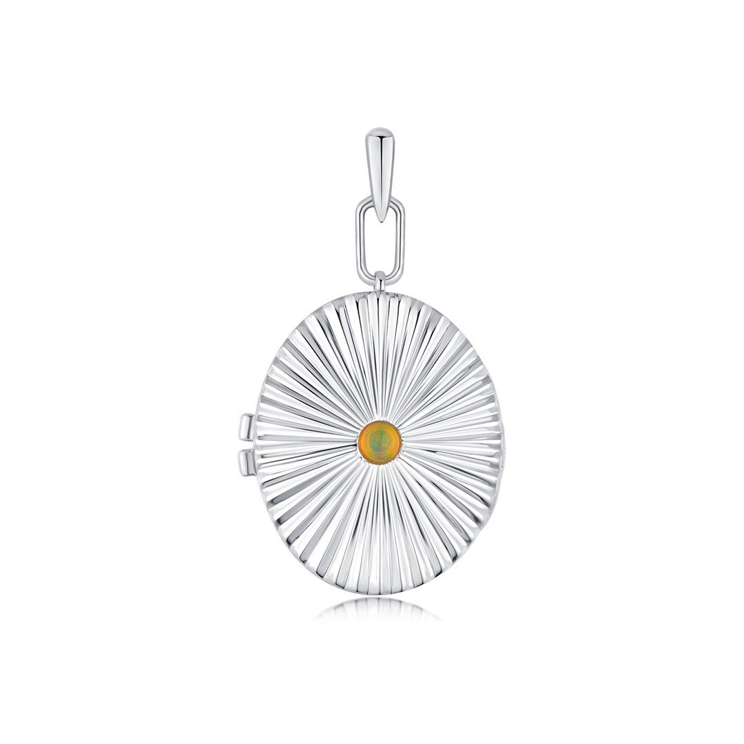 14K Gold Opal Sunburst Medallion Pendant Charm