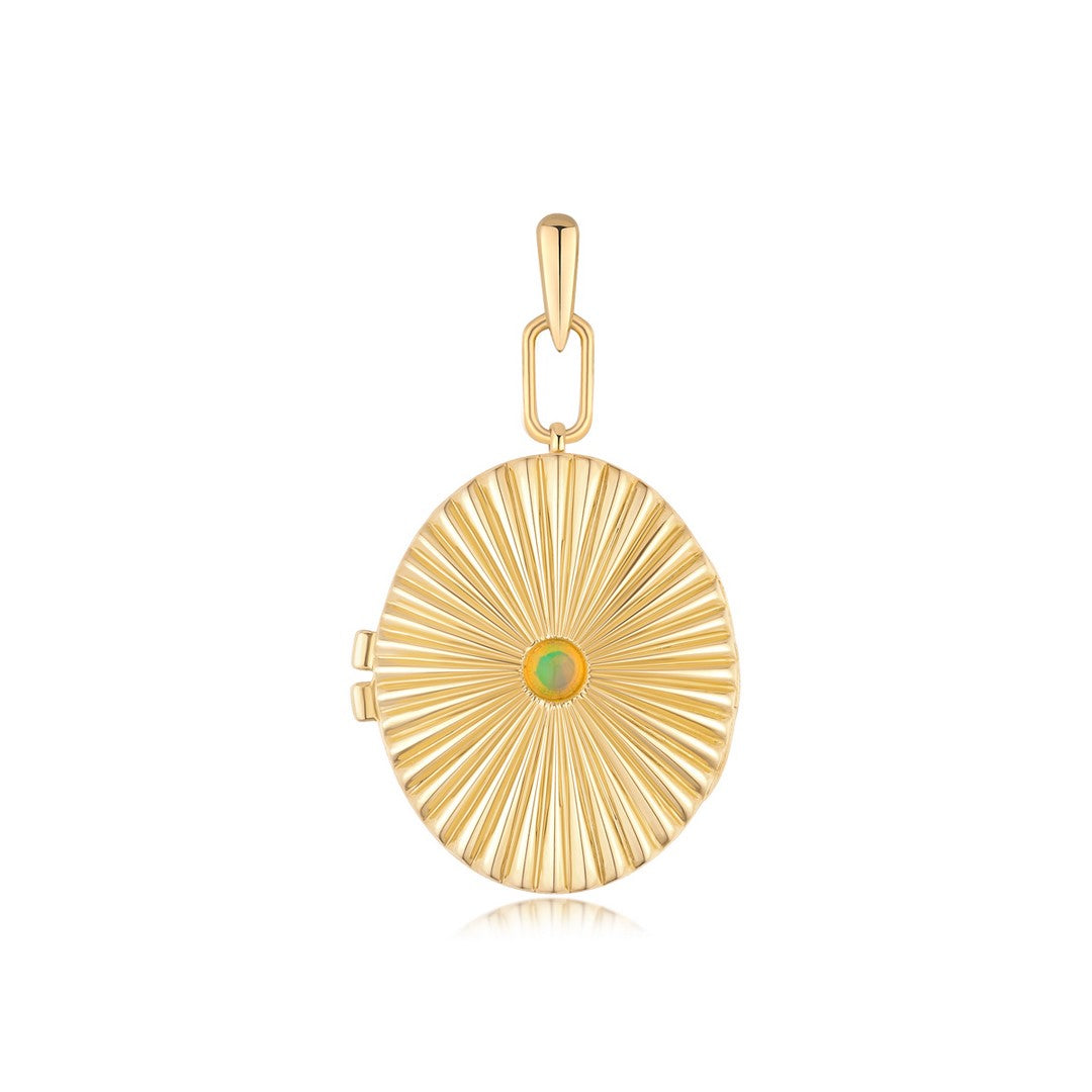 14K Gold Opal Sunburst Medallion Pendant Charm