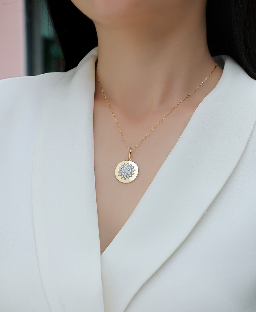 14K Yellow Gold Full Cut Diamond Pendant Charm - 0.60 CT