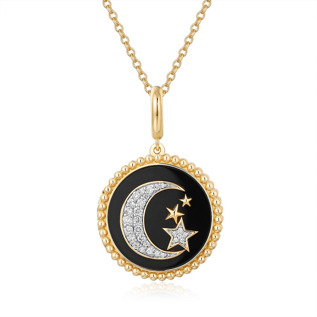 14K Yellow Gold Black Onyx & Diamond Pendant - 2.70 CT Onyx