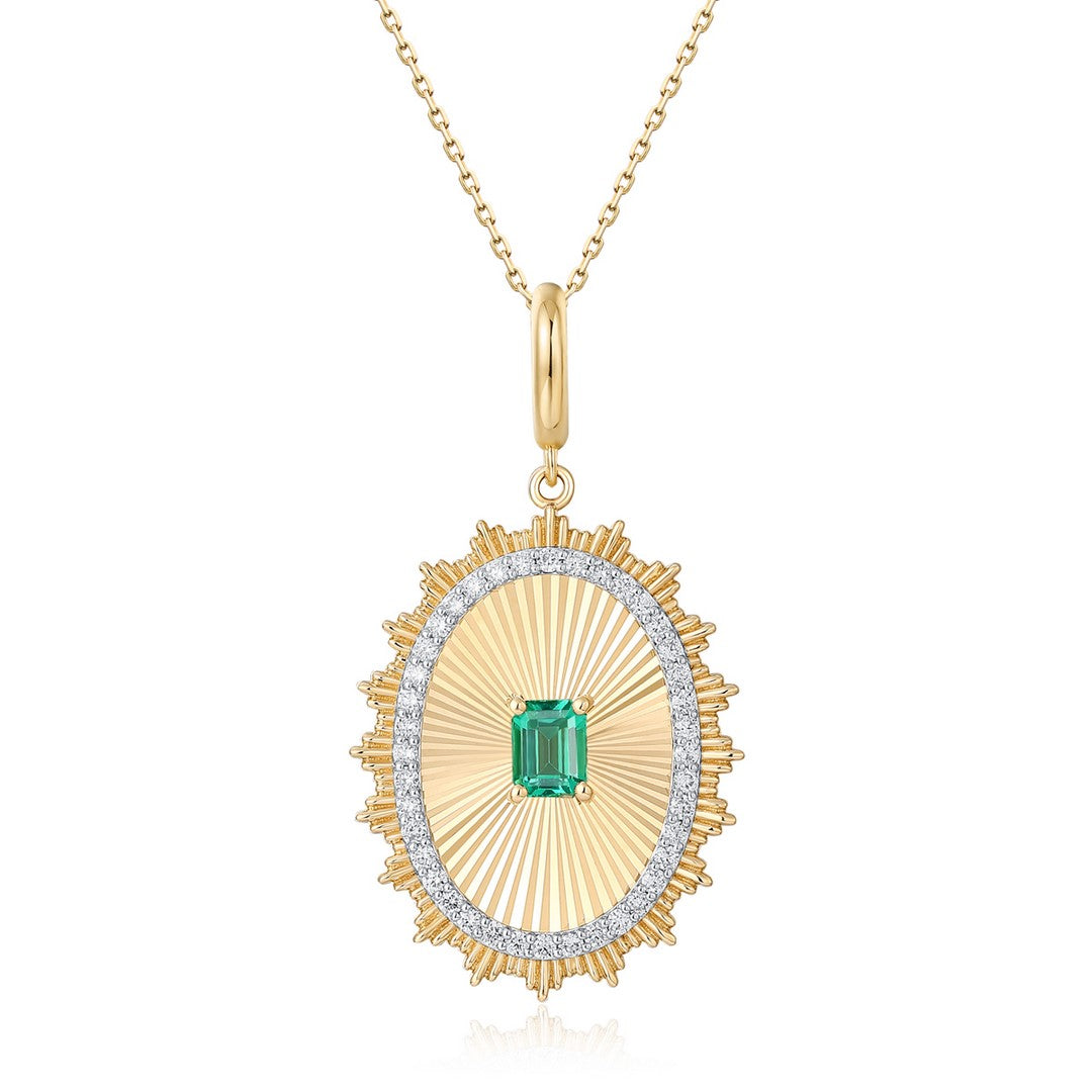 14K Yellow Gold Emerald & Diamond Pendant - 0.45 CT Emerald