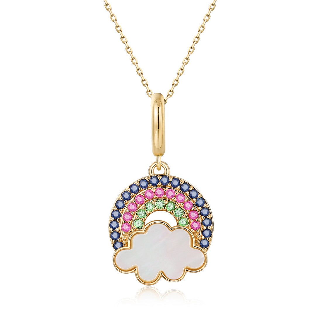14K Yellow Gold Mother of Pearl & Multi-Gemstone Pendant - Sapphire Tsavorite