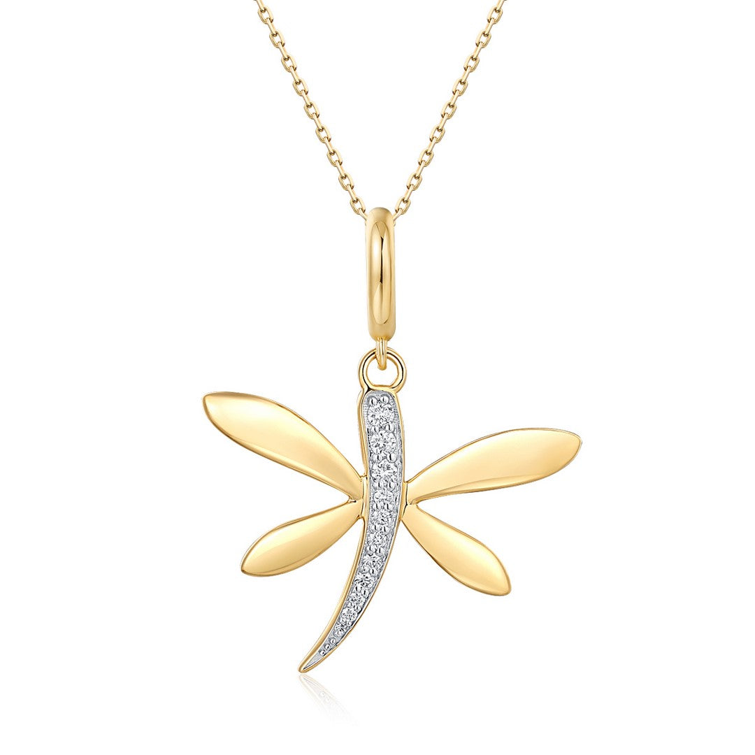 14K Yellow Gold Full Cut Diamond Pendant - 0.15 CT
