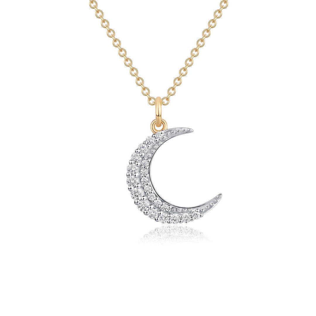 14K Yellow Gold Diamond Crescent Moon Pendant Necklace