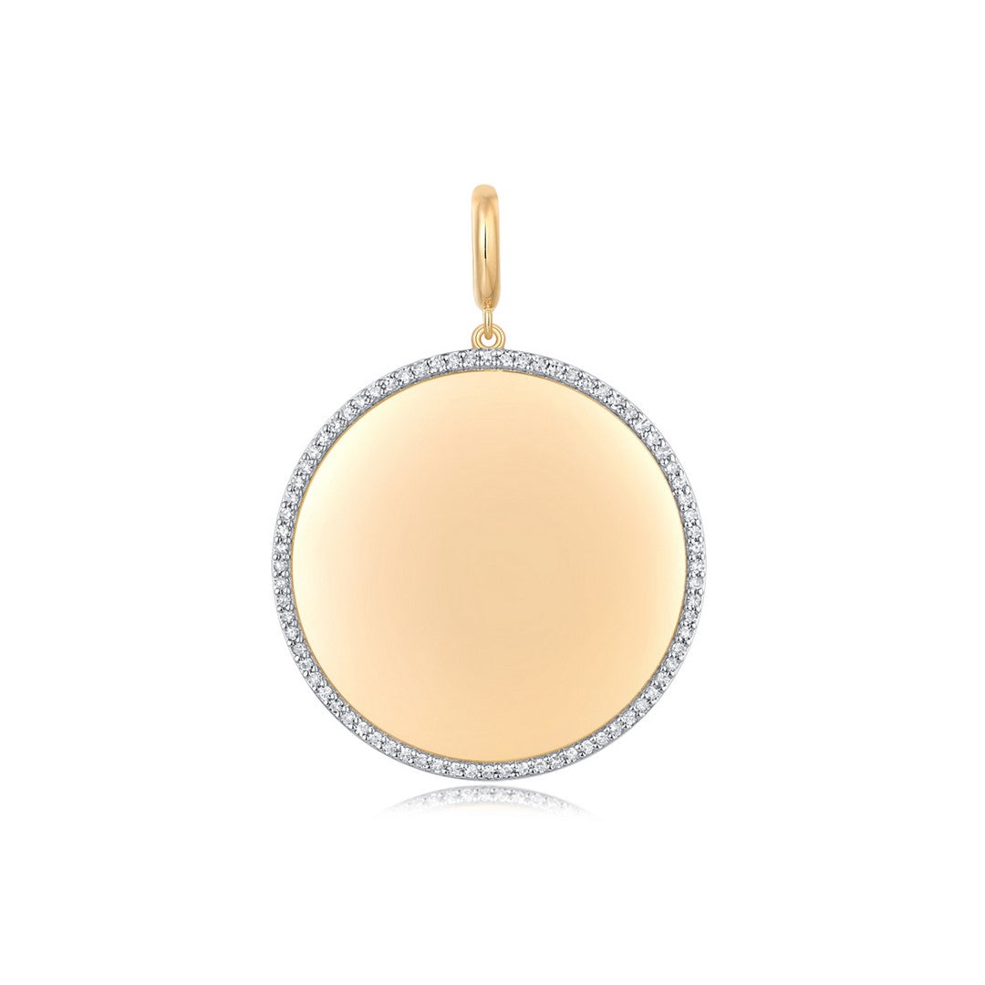 14K Yellow Gold Diamond Halo Disc Pendant Necklace