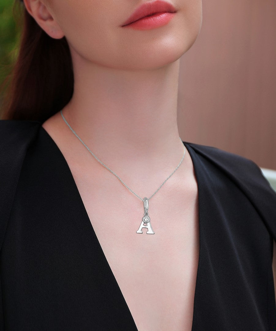 14K White Gold Diamond Initial A Pendant